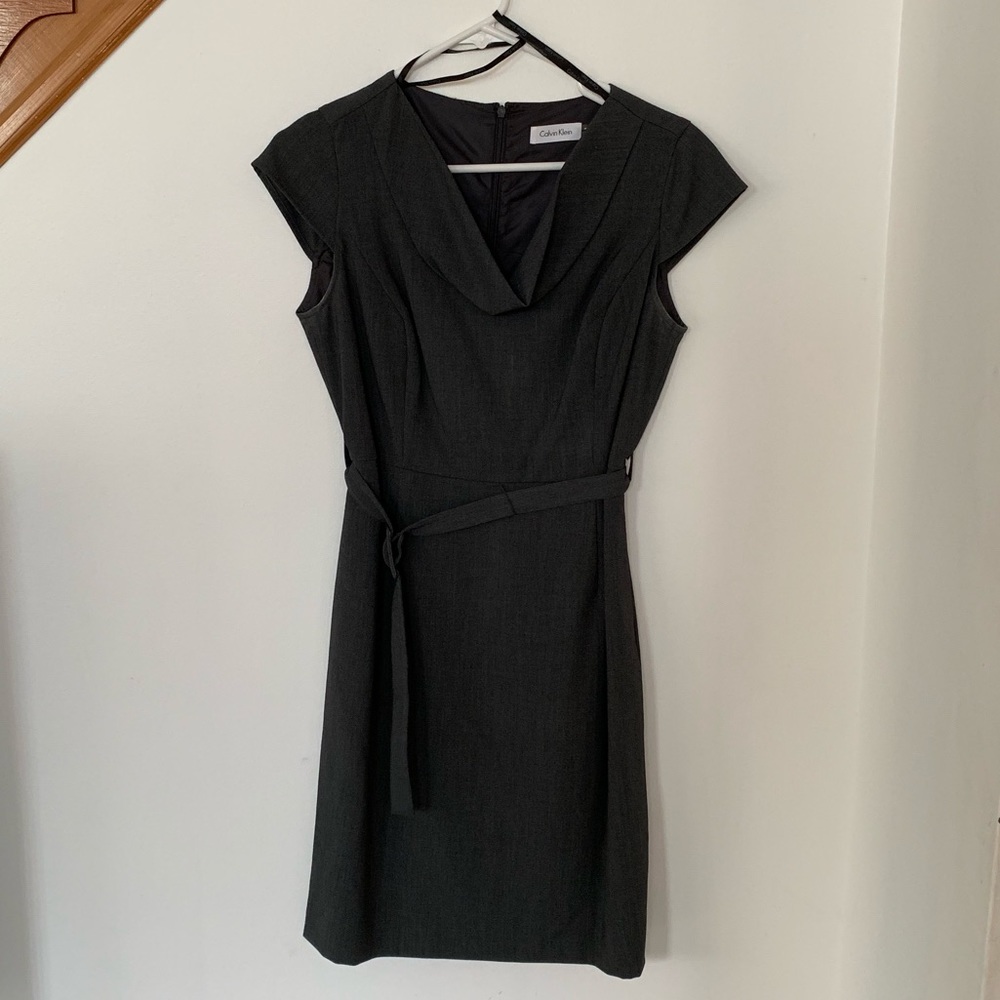 Cowl neck sheath dress with belt